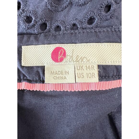 Boden Embroidered Knee Length Skirt 100% Cotton Navy Blue Sz 10 Zip Back Closure - Picture 6 of 7